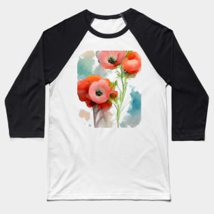 Red poppies watercolor painting #3 Baseball T-Shirt